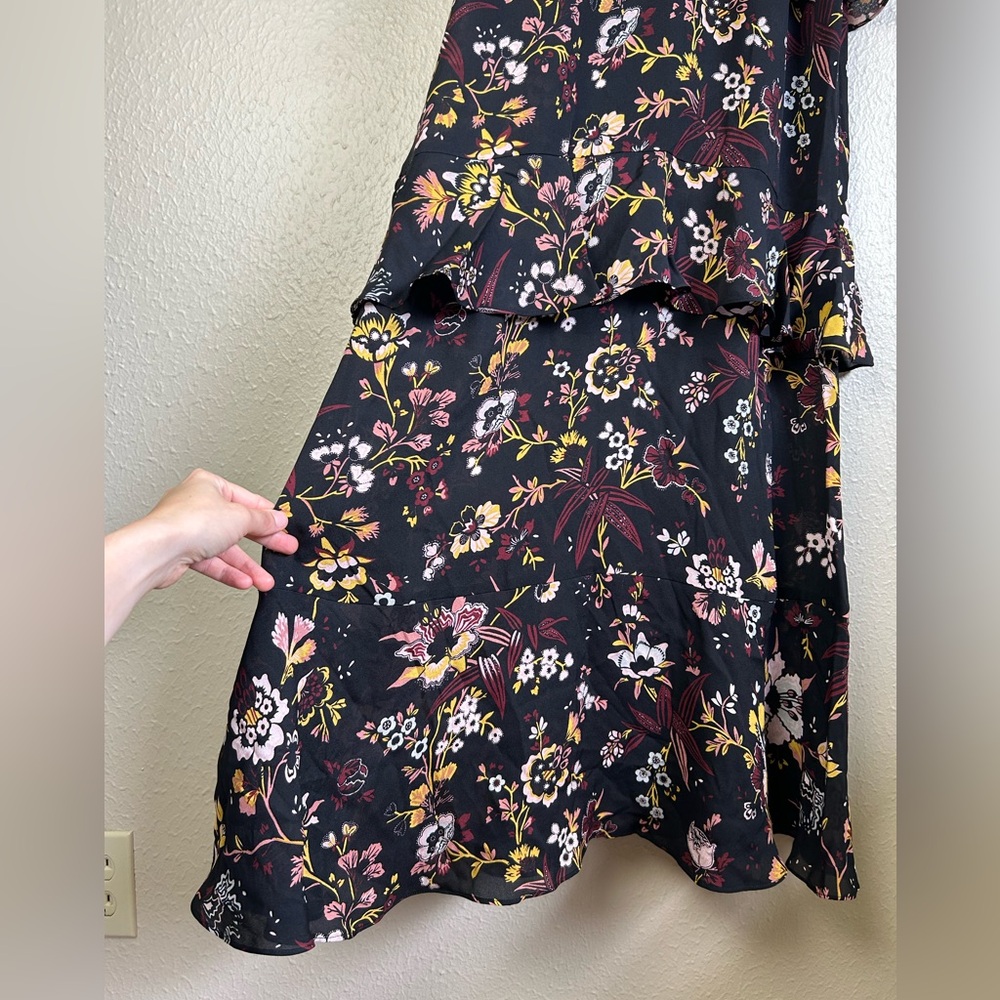 A.L.C. Zaydena Floral Silk Maxi Dress Black Floral Print Ruffle Spaghetti Strap - Picture 6 of 10